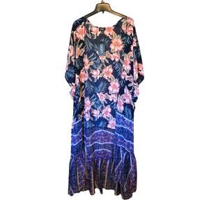 Gigio Kimono Duster Women Sz M Mixed Print Ruffles Cover Up Flowy BOHO NWT‎
